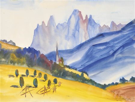 Ernst Schroffenegger (Feldkirch 1905 - Innsbruck 1994) Paesaggio montuoso con...