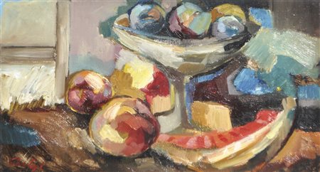 Livio Conta (* Monclassico 1939) Natura morta;Olio su tela, 24 x 45 cm, in...