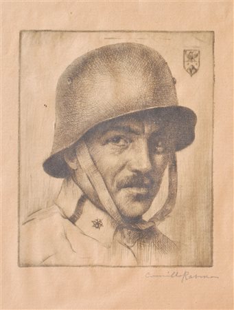 Camillo Rasmo (Cavalese 1876 - 1965) Ritratto di un soldato;Acquaforte, 17 x...