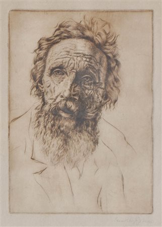 Camillo Rasmo (Cavalese 1876 - 1965) Vecchio uomo con la barba;Acquaforte,...