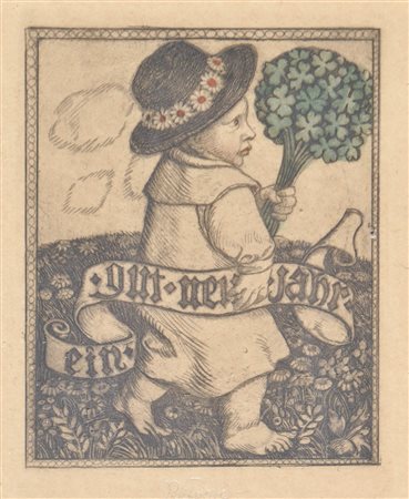 Rudolf Schiestl (Würzburg 1878 - Nürnberg 1931) Buon anno nuovo;Acquaforte...