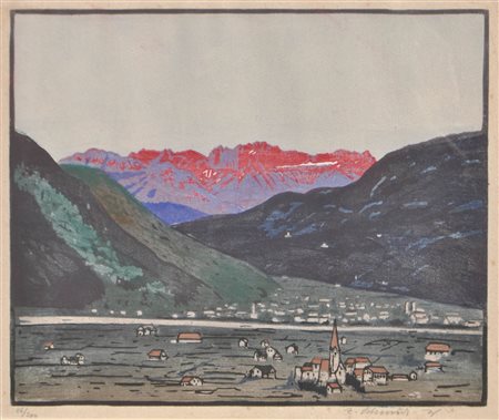 K. Schmidt Bolzano, 1925 ca.;Xilografia a colori, 28,8 x 35 cm, in cornice...