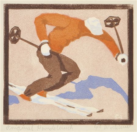 Peter Waldner Sciatore;Incisione su linoleum, 15 x 15,5 cm (entro il...