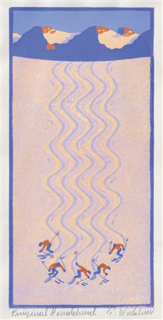 Peter Waldner (* Hall in Tirol 1948) Curva a sci paralleli;Incisione su...