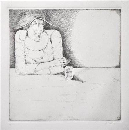 Karl Plattner Donna con bicchiere, 1976;Acquaforte, 33,7 x 33,4 cm (lastra)...