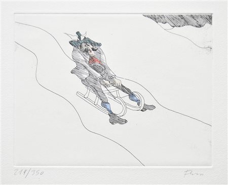 Paul Flora (Glurns/Glorenza 1922 - Innsbruck 2003) Slittinista;Acquaforte...