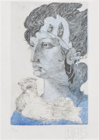 Helmut Leherb (Wien/Vienna 1933 - 1997) Blue lady, 1973;Acquaforte colorata,...