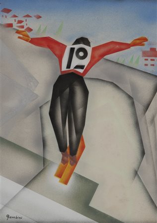 Ivanhoe Gambini (Busto Arsizio 1904 - 1992) Sciatore al salto, circa...