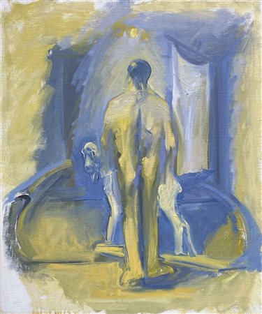 Franco Francese (1920 - 1996) Imbarco, 1975;Olio su tela, 65 x 54 cm Firma,...