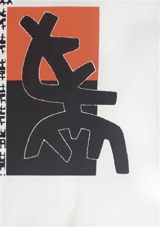 Giuseppe Capogrossi (Rom/Roma 1900 - 1972) Senza titolo;Litografia a col. su...