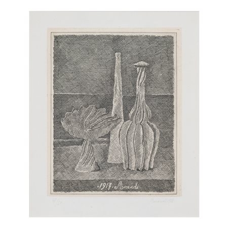 Giorgio Morandi, Natura morta con compostiera, bottiglia lunga e scannellata