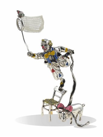 Gene Moore per Tiffany & Co. Due clown con smalti policromi