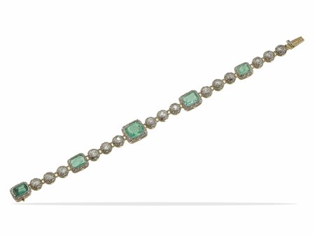 Bracciale con smeraldi e diamanti di vecchio taglio