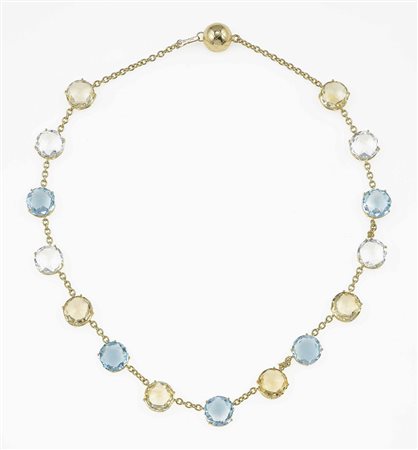 Demi-parure composta da girocollo ed orecchini con cristallo di rocca, topazi e citrini