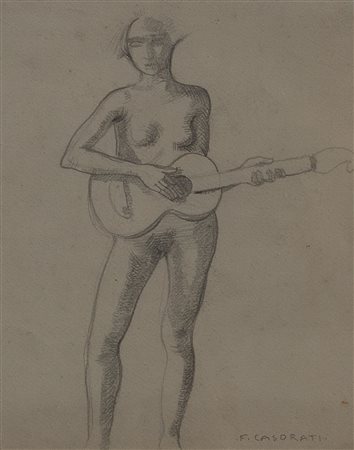 FELICE CASORATI Figura con chitarra, anni '40