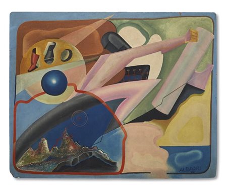 Mario Albano "Senza titolo (Aeropittura)" 1938
olio su masonite
cm 121,3x150,5
F