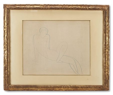 Amedeo Modigliani "Nudo virile semisdraiato verso destra" 1914 circa
matita azzu