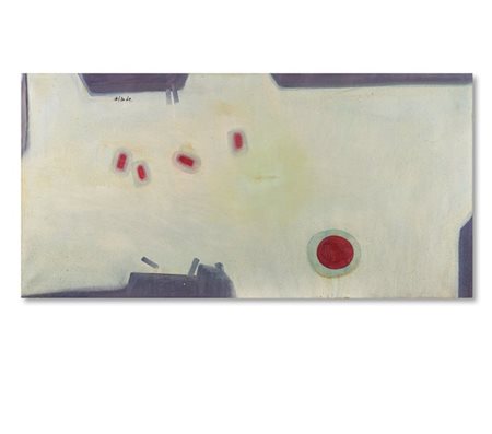Ho Kan "Senza titolo" 1964
olio e tecnica mista su tela
cm 59,5x120
Firmato e da