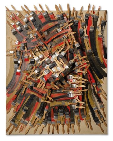 Arman "Underlined" 1996
acrilico, sedia rotta e pennelli su tela
cm 152x122x16
F