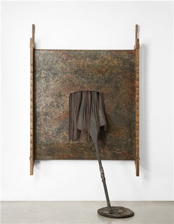 Salvatore Scarpitta "Never More Pizza" 1992
tela, legno, catene di rame zincate,