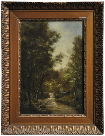 LEON RICHET (1847-1907) Paesaggio a Barbizon Olio su tela 40x60,6 cm. Firma...