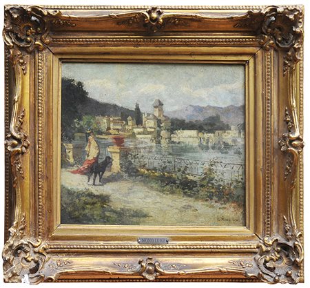 LUIGI NONO (1850-1918). ATTRIBUITO A Passeggiata 1876 Olio su tela 31,5x29...