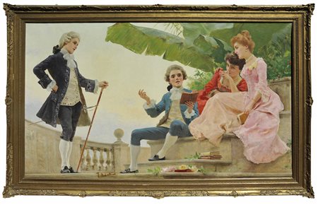 FEDERIGO ANDREOTTI (1847-1930) La lettura 1900 Olio su tela 190x113 cm. Firma...