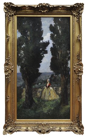 EMMA CIARDI (1879-1933) Paesaggio con sfilata di carrozze 1903 Olio su tela...