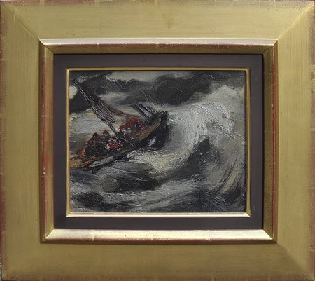 EMMANUEL MANET-KATZ (1894–1962) Bateau sur la mer 1926 ca. Olio su tela...