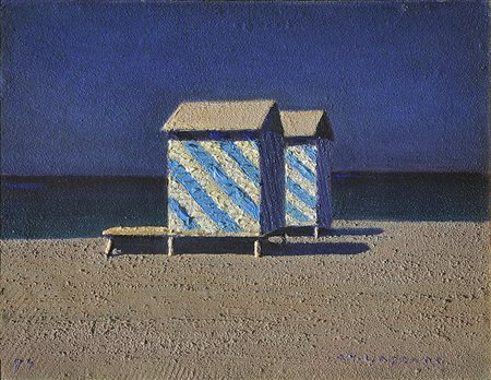 WALTER LAZZARO (1914-1989) Capanni calabresi 1974 Olio su masonite 24x18 cm....