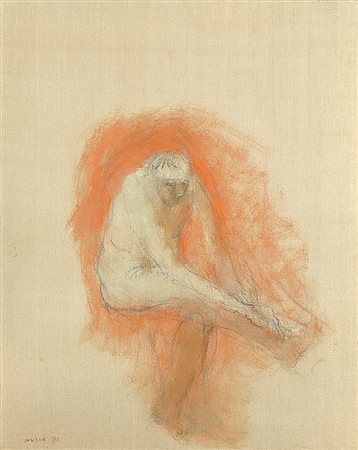 ANTON ZORAN MUSIC (1909-2005) Nudo seduto 1991 Olio su tela 162x130 cm. Firma...