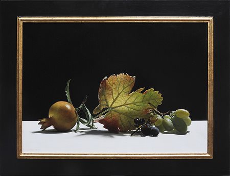 LUCIANO VENTRONE (1942) Uva e melagrana 1995 Olio su tela 70x50 cm. Firma e...