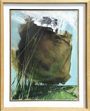 GIUSEPPE ZIGAINA (1924) La sera nel vigneto n. 2 1994 Olio e collage su tela...