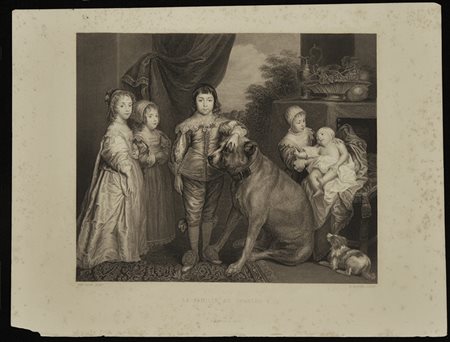 HERBERT K. BOURNE (1825-1907) La Famille de Charles I (da Van Dyck) Incisione...