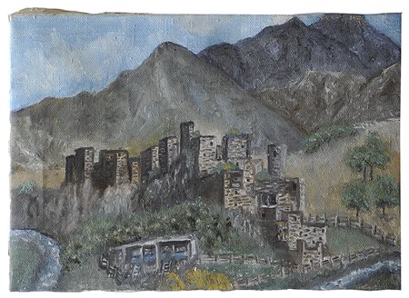 VITTORIA RASMUSPOVA (1945) Paesaggio georgiano 1982 Olio su tela 36x24,5 cm....