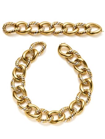 Grossa catena in oro giallo e bianco con anelli lisci e godronati divisible in