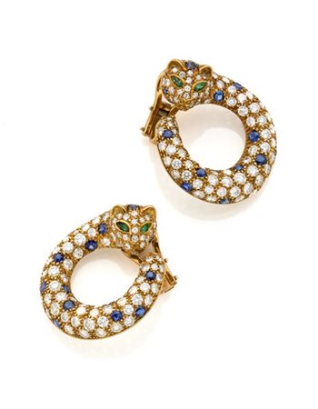 PEDERZANI (attr.)
Orecchini ad anella con teste di pantera in oro giallo, diama