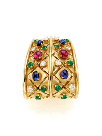 CARTIER
Centrale passante modificato in oro giallo, con diamanti e smeraldi rot