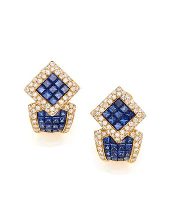 VAN CLEEF & ARPELS
Orecchini in oro giallo a lobo con clip, diamanti e zaffiri,