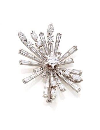 STERLE
Broche in platino e diamanti rotondi, navette e tapered per complessivi