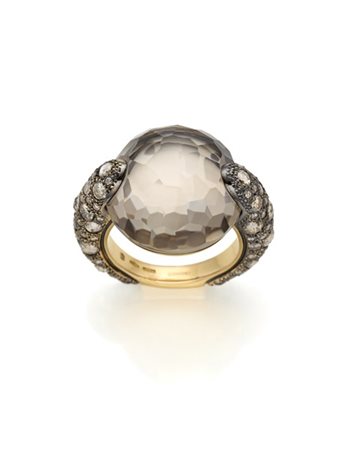 POMELLATO
Anello "tango" in oro giallo e rodiato con quarzo fumé e diamanti bro