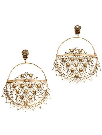 Orecchini pendenti ad anelle in oro giallo 333/1000 sbalzato, g 19,87 circa, lu