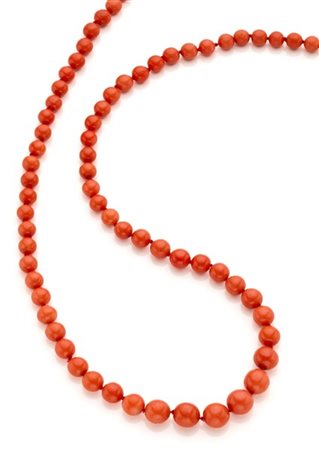 Collana a scalare in boule di corallo arancione da mm 7,70 a mm 11,75 circa, g