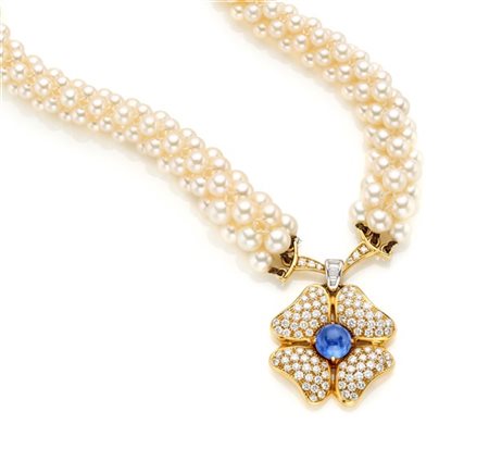 MARTIGNETTI
Collier di perle intrecciate con centrale a quadrifoglio pendente i