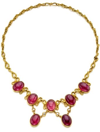 Collier in oro giallo, gli anelli della catena a guisa di serpente annodato leg