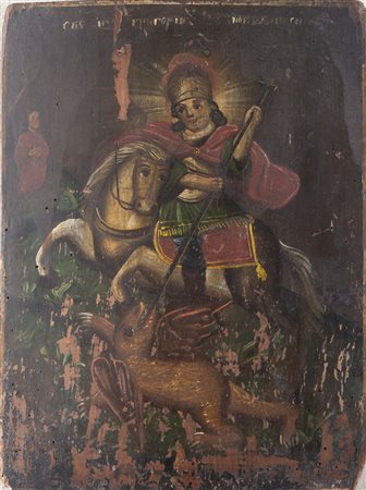 Maestro russo della fine del XIX secolo. Icona raffigurante "San Giorgio che...