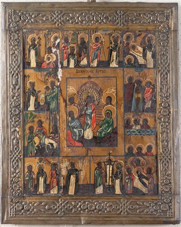 Maestro della metà del XIX secolo. Icona con scene della vita di Cristo, con...