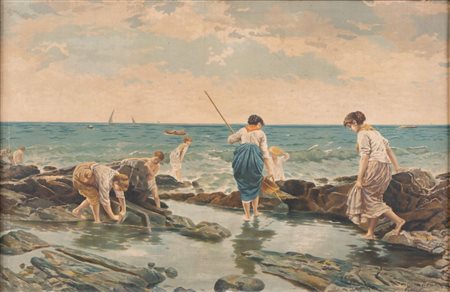 A. BORSARI "Marina". Olio su tela. Cm 62x94,5. Opera firmata in basso a destra.