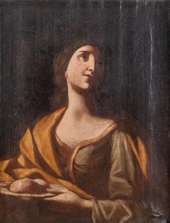 Maestro bolognese del XVIII secolo. "Sant'Agata". Olio su tela. Cm 83x63,5.