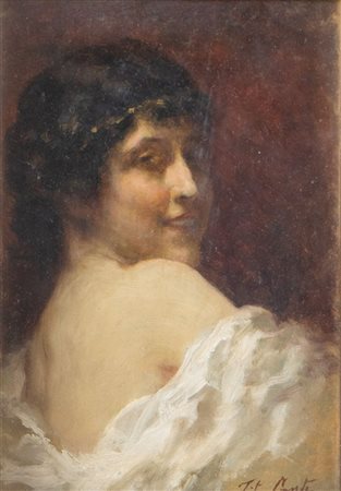 TITO CONTI "Ritratto di donna". Olio su tavola. Cm 24x18,5. Opera firmata in...